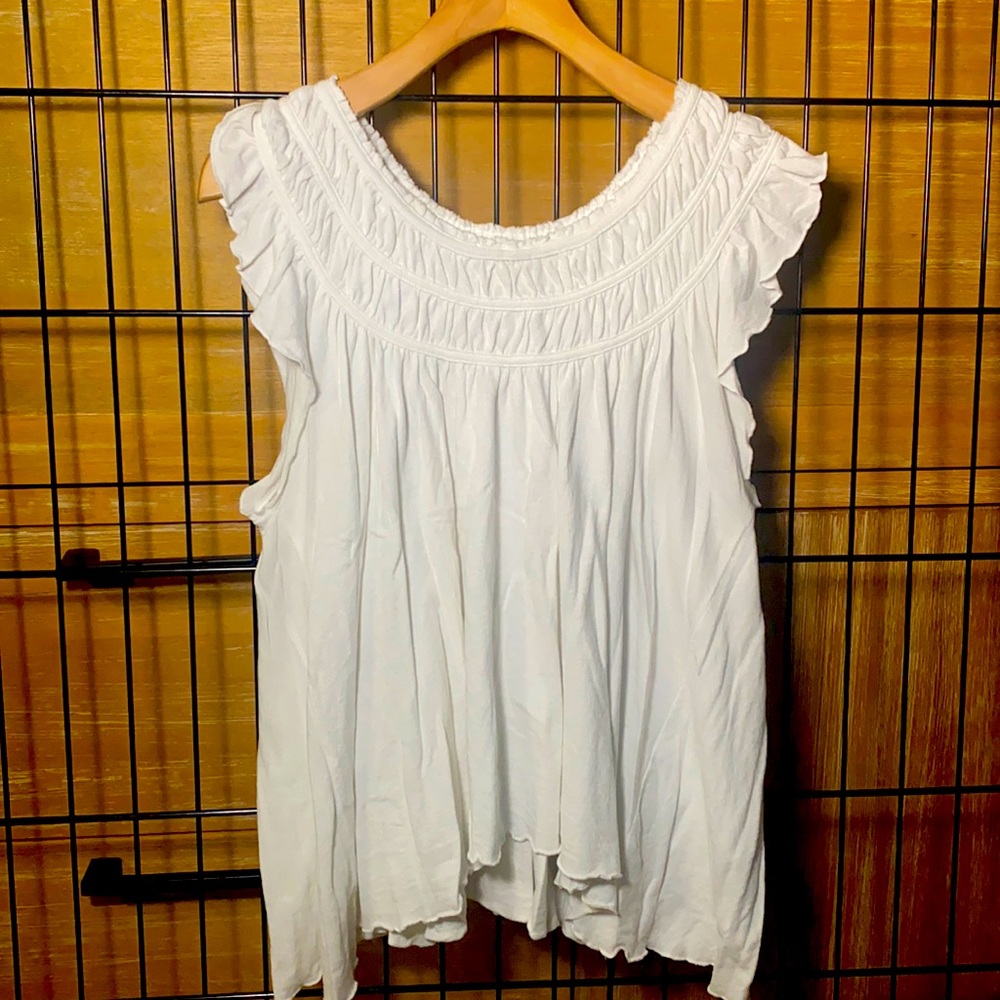 FREE PEOPLE Ruched Collar Boho Cotton Top